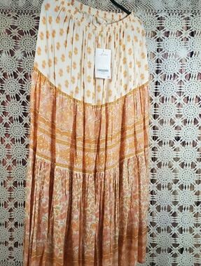 Boho Tiered Maxi Skirt in Cream and Mustard